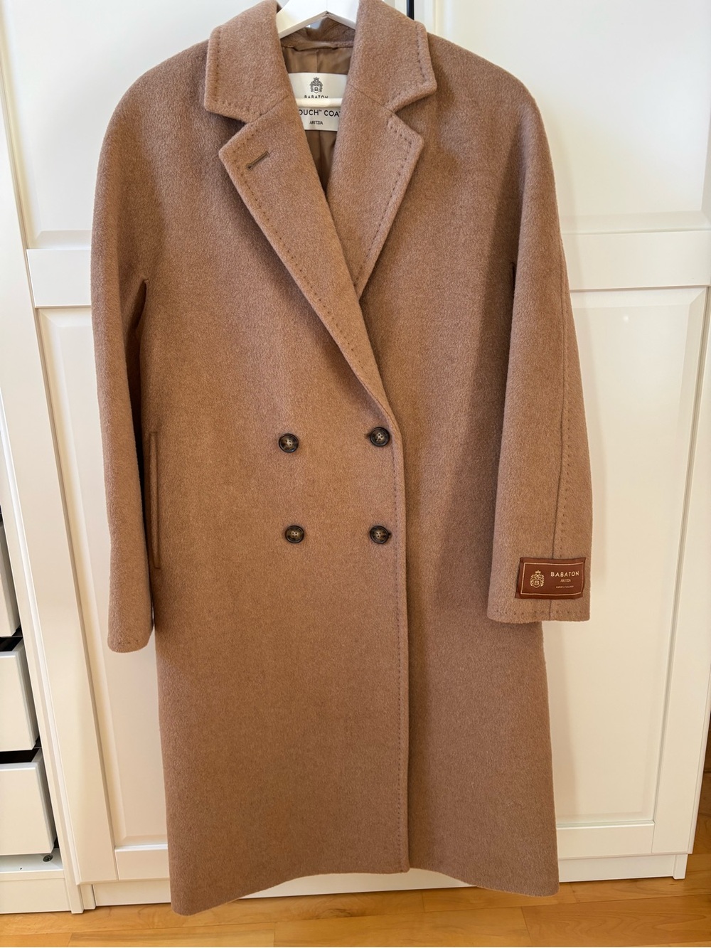 Aritzia Babaton Double-Breasted Pea Coat in Camel Brown